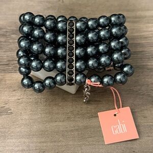 Cabi Dark Blue Gray Faux Pearl Stretch Bracelet Rhinestone 5 Strand #K50 New!